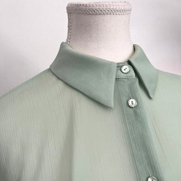 ZARA PASTEL MINT SHEER CHIFFON DOLMAN SLEEVE CROPPED BUTTON DOWN SHIRT -XS - Picture 4 of 10
